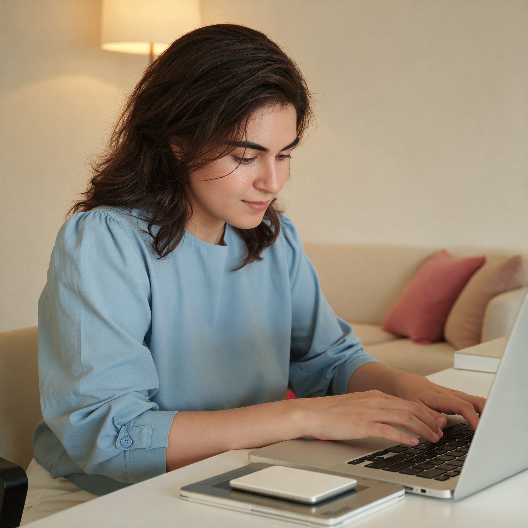Shomaila working at her desk